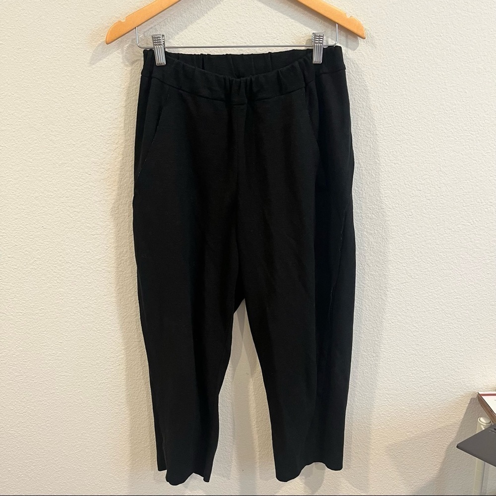 Vintage Issey Miyake size 2 linen blend elastic waist lagenlook pants black